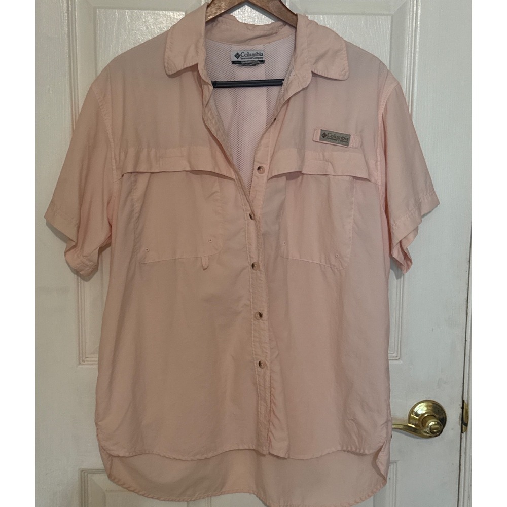 Columbia‎ PFG Fishing Shirt Womens XL Pink Short Sleeve Vented FL7560